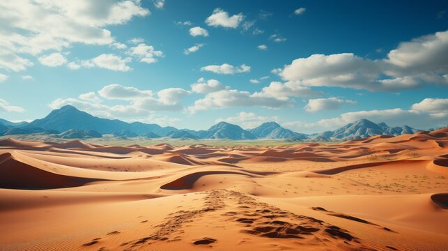 Desert landscape with sand dunes and mountains capturi. Generative AI © ProVector