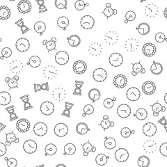 Different Clocks, Hourglasses, Alarm Clocks Seamless Pattern for printing, wrapping, design, sites, shops, apps