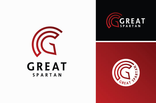 Initial Letter GS SG G Sparta Mask, Spartan Helmet for Greek Roman Warrior Knight Solider logo design 