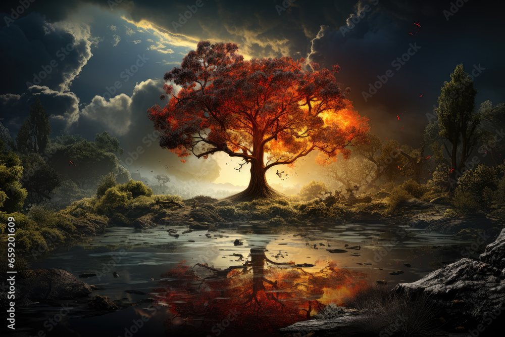 Poster artistic interpretation of climate change and its effects. generative ai.