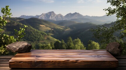 Empty podium for product presentation with rustic wood. Generative AI