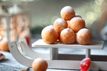 Fritule - Croatian mini doughnuts. Selective focus
