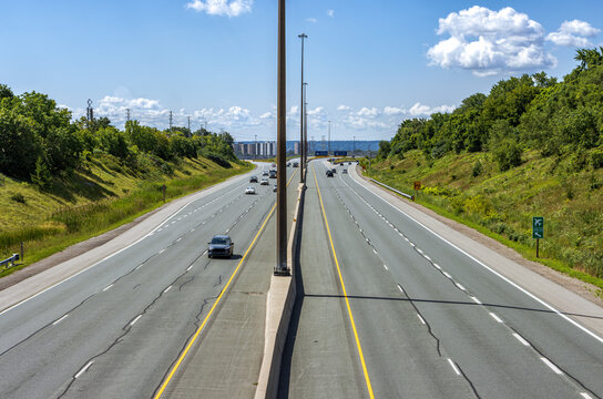 Ontario, Canada - August 1, 2023: Highway 407 ETR west of Burlington.