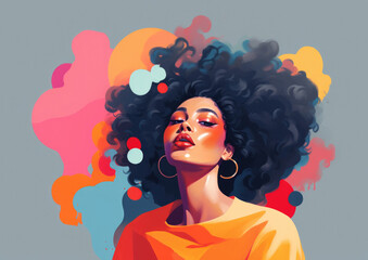 Beautiful girl with large afro - bright pastel colors