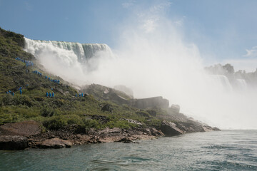 Panoramic aerial view of Niagara Falls, American Falls at sunset in Niagara Falls, Ontario, Canada