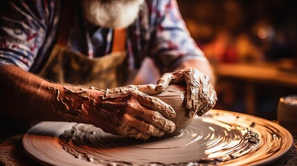 Hands making pottery. Generative AI