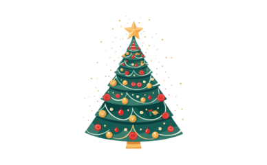 Christmas Tree Greeting Card Concept Artwork. Abstract Christmas Tree Shape Decorated With Festive Symbols. Fully Editable Christmas Illustration.