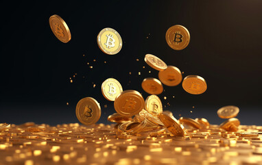 Minimalist Dynamic 3D Render of the Bitcoins Tossed in the Air