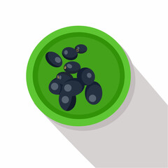 Vector illustration, juwet fruit or Javanese grapes in a green bowl with isolated white background 