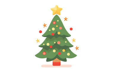 Green Christmas Tree Illustration With Star On Top. Fully Editable All Formats Christmas Illustration. 