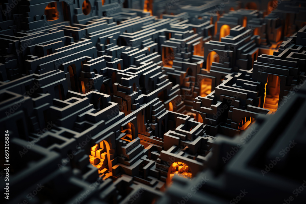 Aufkleber A labyrinthine maze of intricate lines and shapes converging into a mesmerizing optical illusion. Concept of visual complexity. Generative Ai.