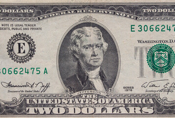Billete de dos dólares de los Estados Unidos de América - obrazy, fototapety, plakaty