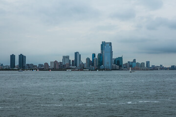 Staten island ferry on the hudson river in lower manhattan in New York city on a sunny day, United...