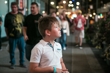 New York,  New York state  USA - August, 30, 2023 - Beautiful night view of on Broadway of Manhattan in New York with people walking