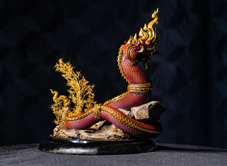 King of naga, naka Thailand dragon or serpent king in the dark