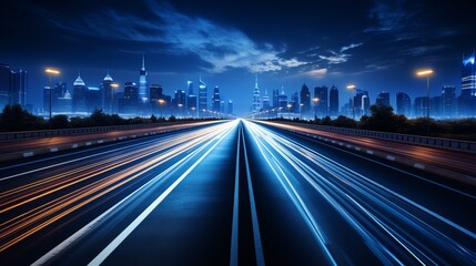 Fototapeta na wymiar Long exposure image of a highway at night. Generative AI