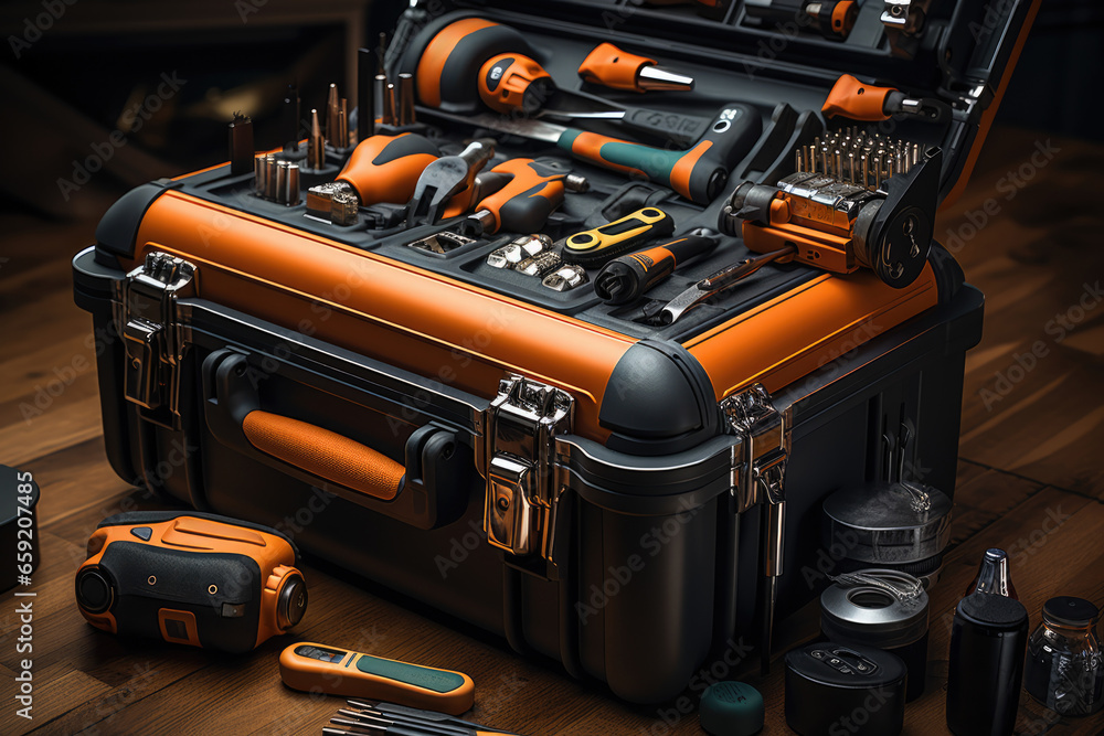 Poster a person holding a toolbox with various tools, representing the resourcefulness and adaptability req