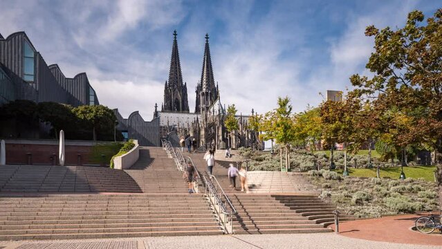 Cologne cathedral (dom) dome church time lapse hyperlapse in front of cologne germany cathedral.