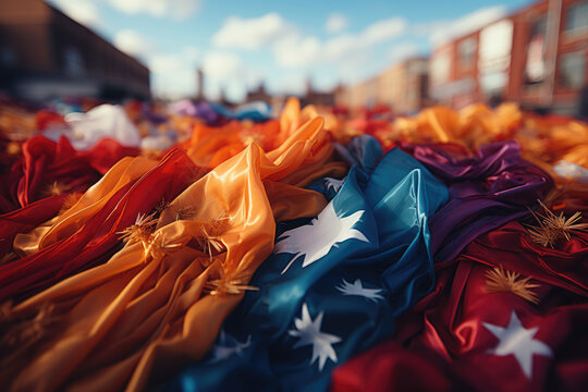 A collection of international flags at a cultural festival celebrating diversity and global unity. Concept of cultural exchange. Generative Ai.