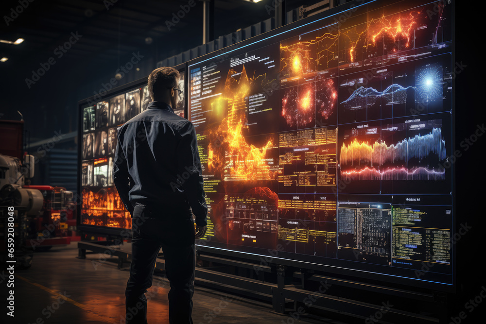 Poster a supply chain analyst examining data charts and graphs to optimize the flow of products through dis