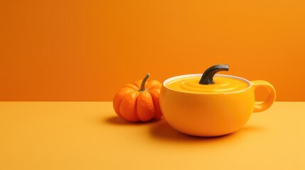 Pumpkin soup in a cup on a clean background. minimalism. vegetarian orange cream soup. dietary winter dish.
