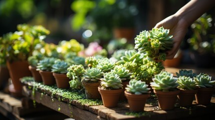 Small potted plants under sunlight.
