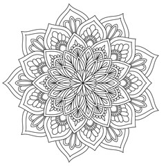 Mandala drawing on a white background, Ethnic mandala outline hand drawn, Decorative monochrome ethnic mandala pattern Islam, Arabic, Indian, morocca.