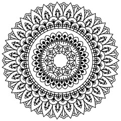 Mandala drawing on a white background, Ethnic mandala outline hand drawn, Decorative monochrome ethnic mandala pattern Islam, Arabic, Indian, morocca.