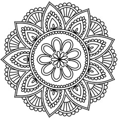 Mandala drawing on a white background, Ethnic mandala outline hand drawn, Decorative monochrome ethnic mandala pattern Islam, Arabic, Indian, morocca.