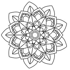 Mandala drawing on a white background, Ethnic mandala outline hand drawn, Decorative monochrome ethnic mandala pattern Islam, Arabic, Indian, morocca.