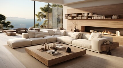 Modern beige living room design. Generative AI