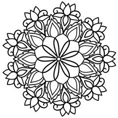 Mandala drawing on a white background, Ethnic mandala outline hand drawn, Decorative monochrome ethnic mandala pattern Islam, Arabic, Indian, morocca.