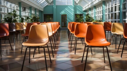Modern education in a high school building with empty. Generative AI