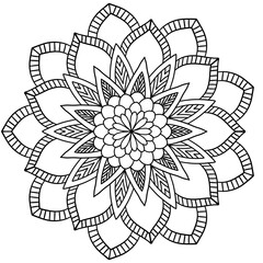 Mandala drawing on a white background, Ethnic mandala outline hand drawn, Decorative monochrome ethnic mandala pattern Islam, Arabic, Indian, morocca.