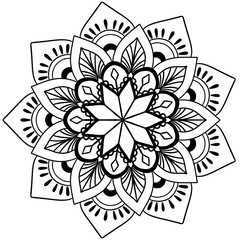Mandala drawing on a white background, Ethnic mandala outline hand drawn, Decorative monochrome ethnic mandala pattern Islam, Arabic, Indian, morocca.