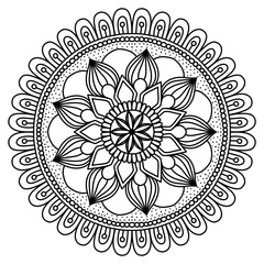 Mandala drawing on a white background, Ethnic mandala outline hand drawn, Decorative monochrome ethnic mandala pattern Islam, Arabic, Indian, morocca.