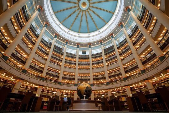 Interior of the Millet Kutuphanesi. Presidential Library is the largest library in Turkey. Ankara, Turkey - September 18, 2023.