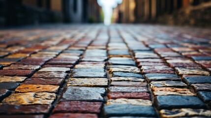 Old road brick pavement background. Generative AI - obrazy, fototapety, plakaty