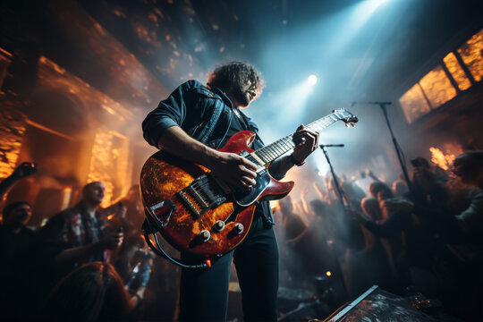 Guitarist on the stage with a big crowd