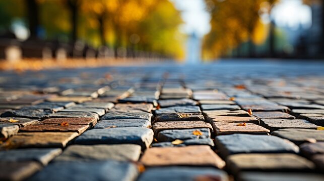 Old road brick pavement background. Generative AI
