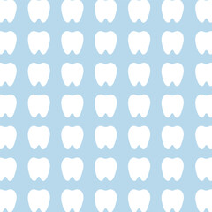 White teeth on turquoise background. Vector dental seamless pattern.

