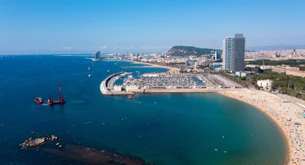 Foto auf Leinwand View from drone to Mediterranean seascape with yachts in marina of Barcelona © JackF