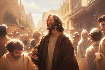 Obraz na płótnie Canvas Jesus Christ Walking down the street