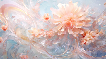 Pastel floral background for use as wallpaper or graphic asset or resource. Primarily pink and blue hues.