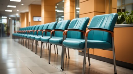 Row of chairs in a waiting room or station. Generative AI