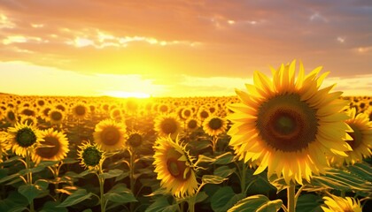A beautiful sunset over a field of vibrant sunflowers