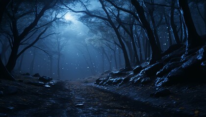A mysterious journey through a moonlit forest