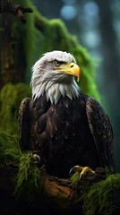 Foto op Plexiglas A majestic bald eagle perched on a tree branch © KWY