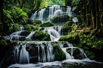 Obraz premium A majestic waterfall surrounded by a vibrant green forest