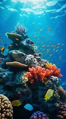 Fototapeta na wymiar A vibrant coral reef teeming with a diverse and colorful school of fish